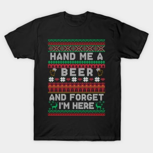 Hand Me a Beer Ugly Christmas Sweater Funny Xmas T-Shirt